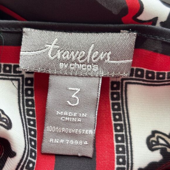 Chico's Travelers Women Boho Blouse Top Bell Sleeve Black Red Size 3 XL I162 - Picture 7 of 8